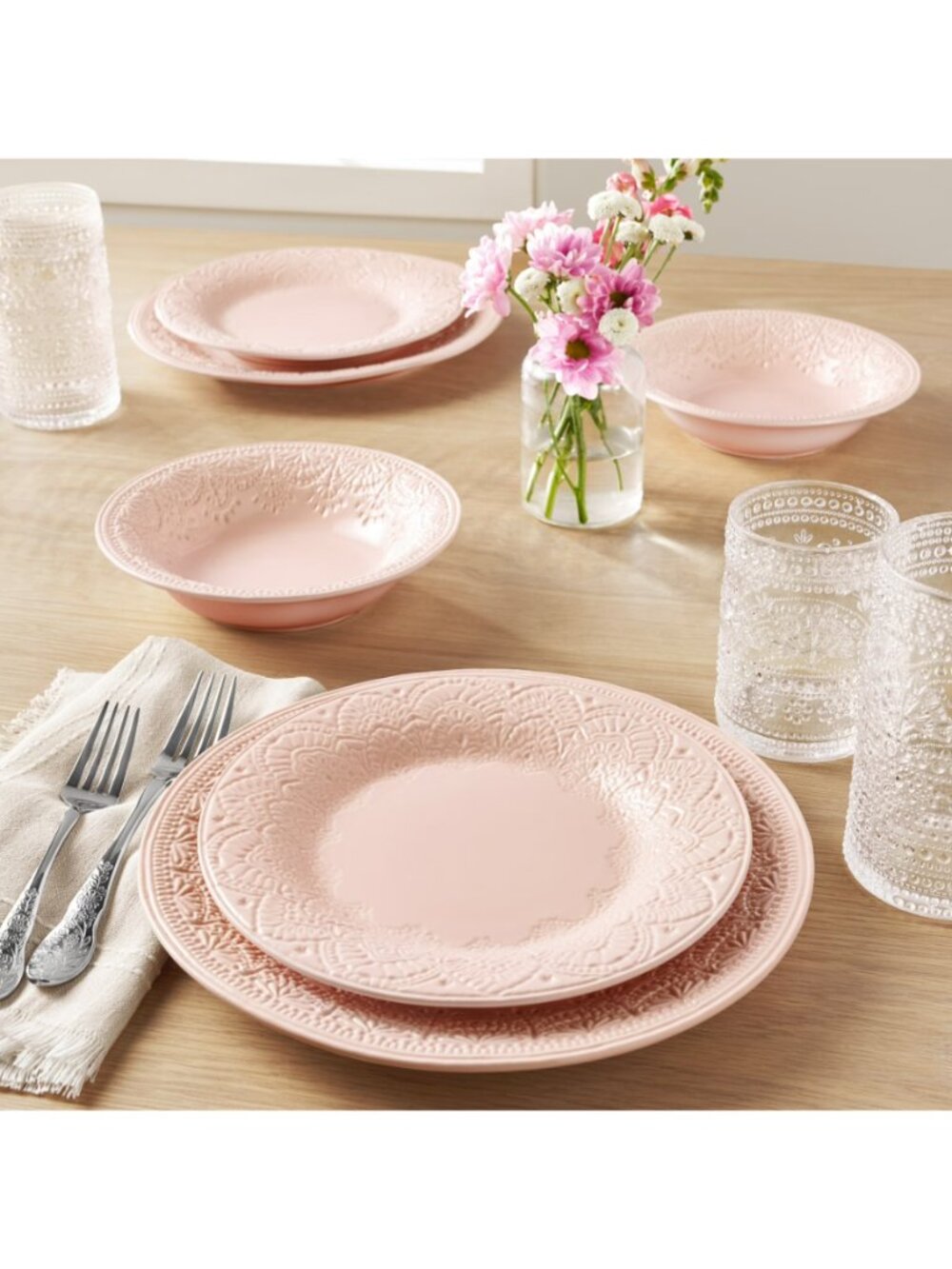 The Woman Pioneer Pink Beautiful Vintage Lace Collection Ceramic Dinnerware
